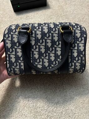 Monogram Canvas Mini Satchel in Navy and Cream